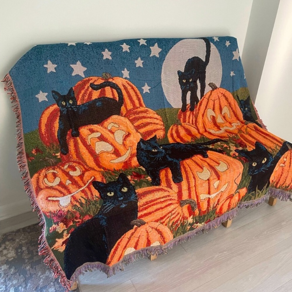 Vintage Halloween Blanket Cat Blanket Sofa Throw Blanket